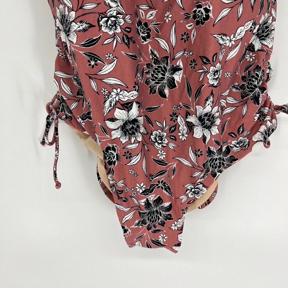 Kona Sol Swimsuit One Piece Pink Floral Print V Neck Side Cinch - Picture 4 of 12